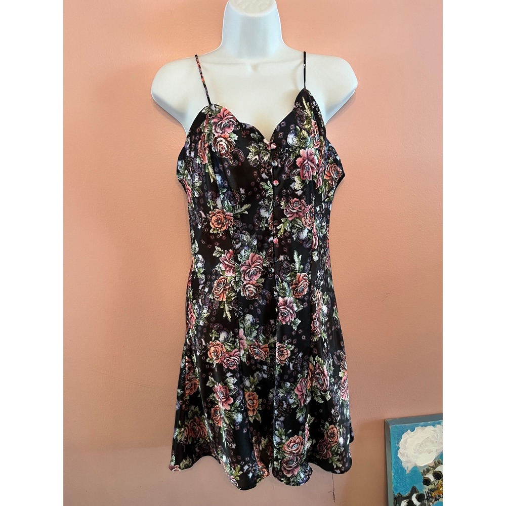 Vintage 80s Victoria's Secret button slip dress L coquette grunge babydoll